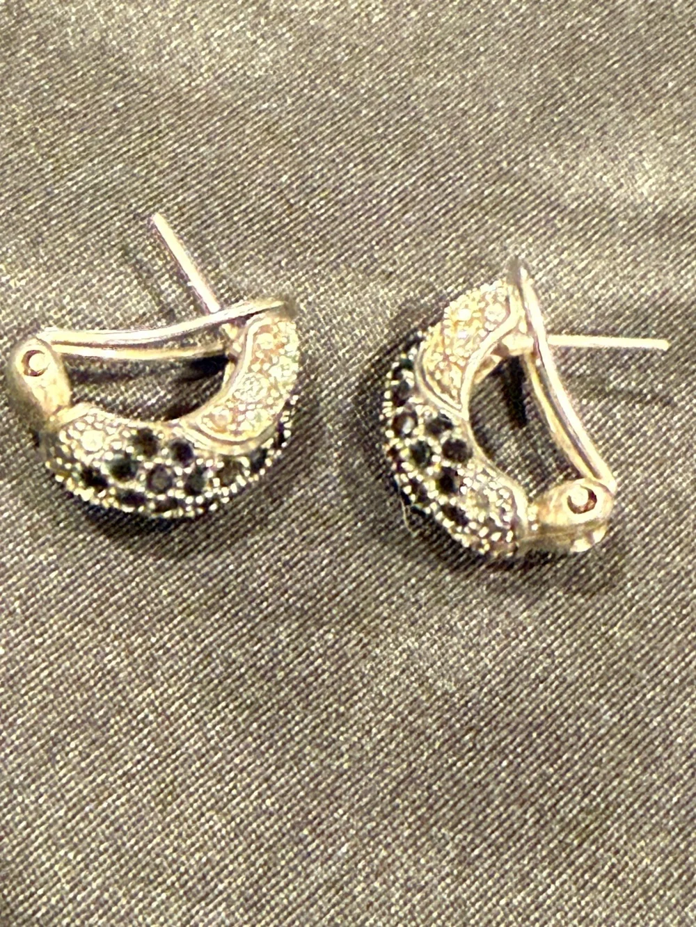 Silver Black & Clear Crystal Half Hoop Earrings Pavé Statement Huggies